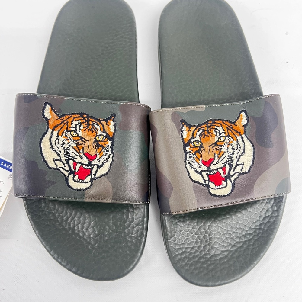 Polo Ralph Lauren Tiger Camo Slides Mens 9 Green Camouflage Sandals New NWT